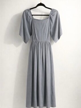 #275  Elegant Slate Gray Square-Neck Maxi Dress